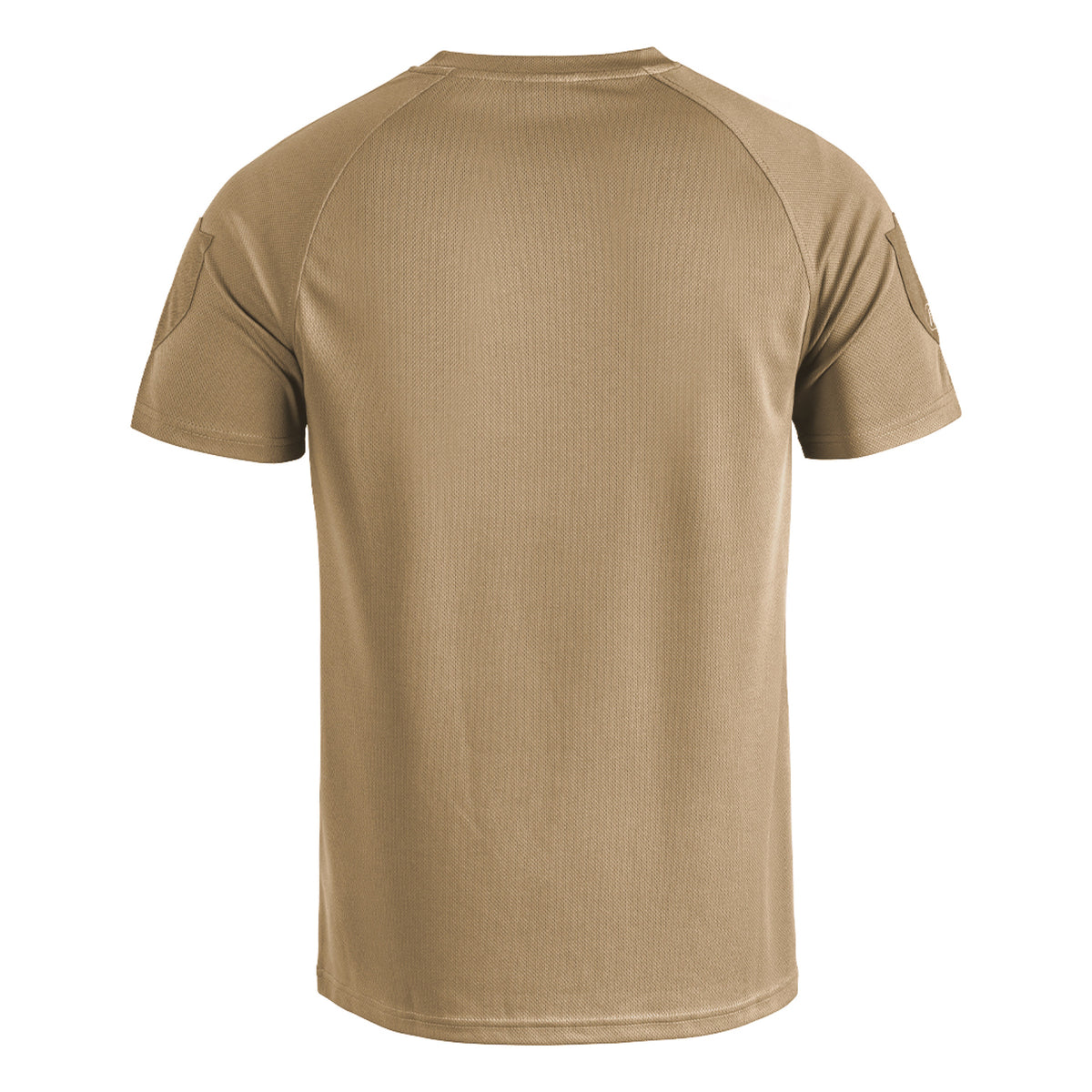 t-shirt, khaki, kurzarm, rundhals, einfarbig