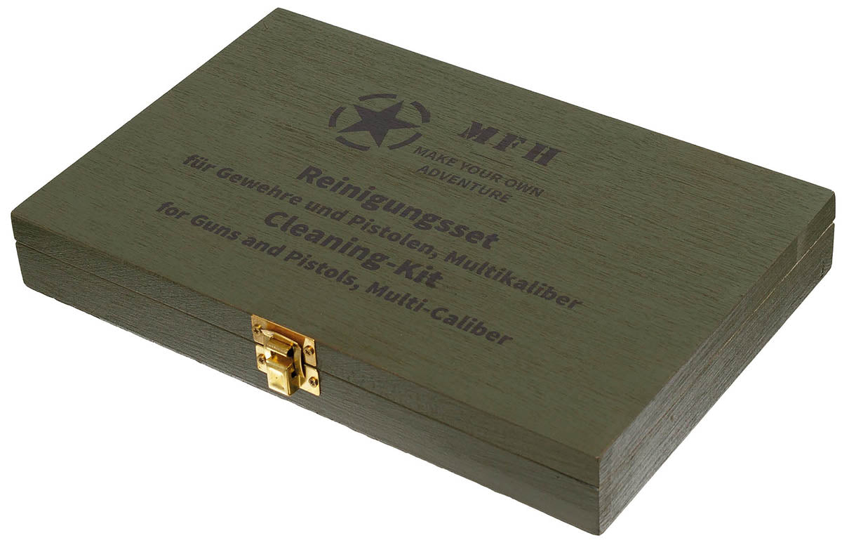 Reinigungsset, für Gewehr und Pistole, Multikaliber, Holzbox