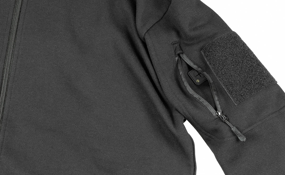 Bekleidung, Fleece, Mantel, Langarm, Jacke, softshell, gepockert, arm pockets, Klettstreifen, schwarz, softshell, Reißverschl
