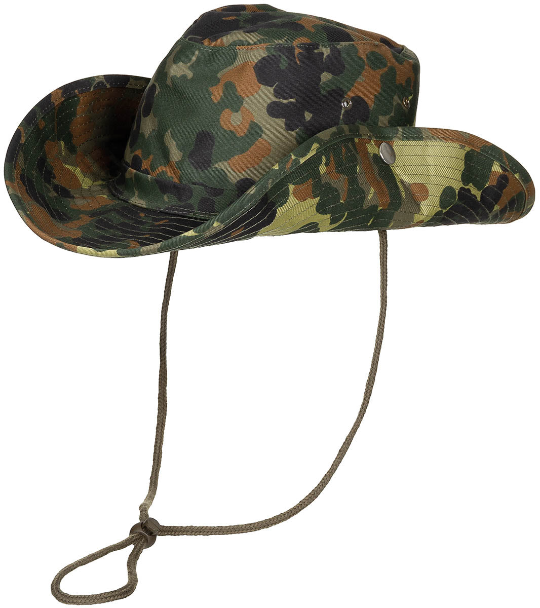 Buschhut, flecktarn, mit Kinnband, zum Hochstellen