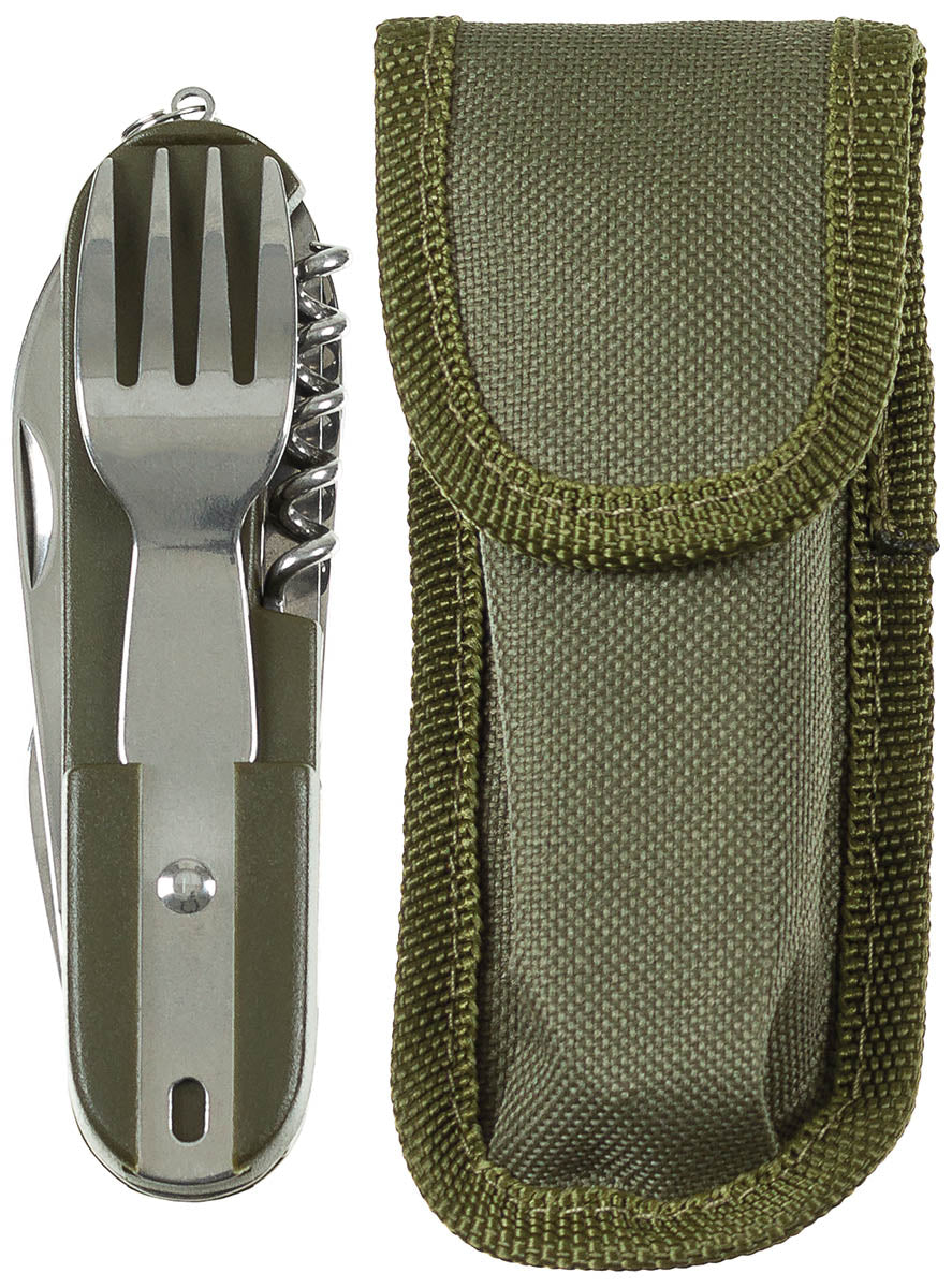 Taschenmesser, oliv, Gabel und Löffel