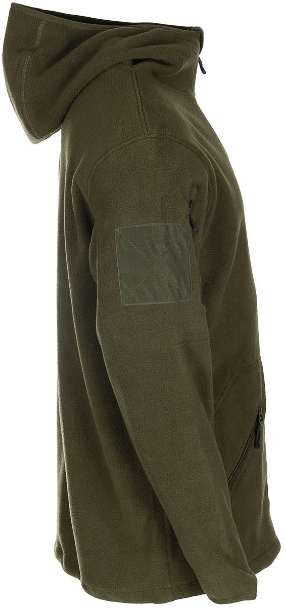Bekleidung, Fleece, Mantel, Jacke, Langarm, Fleecejacke, Kapuze, Olivgrün, Armpatch, Reißverschluss-Taschen, Fleecejacke, Geh