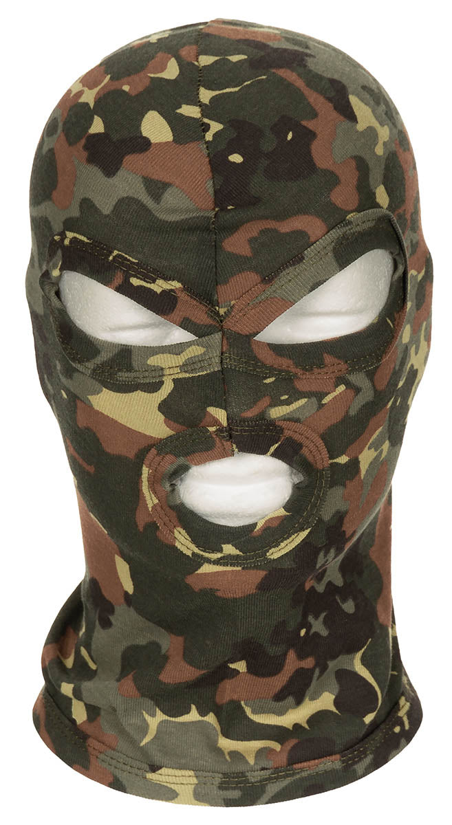 Balaclava, 3-Loch, dünn, flecktarn, 100 % Baumwolle