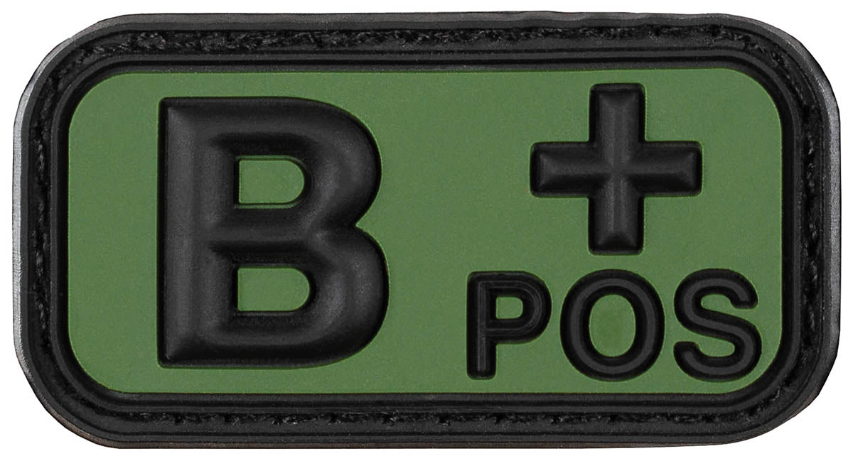 Klettabzeichen, schwarz-oliv, Blutgruppe "B POS", 3D