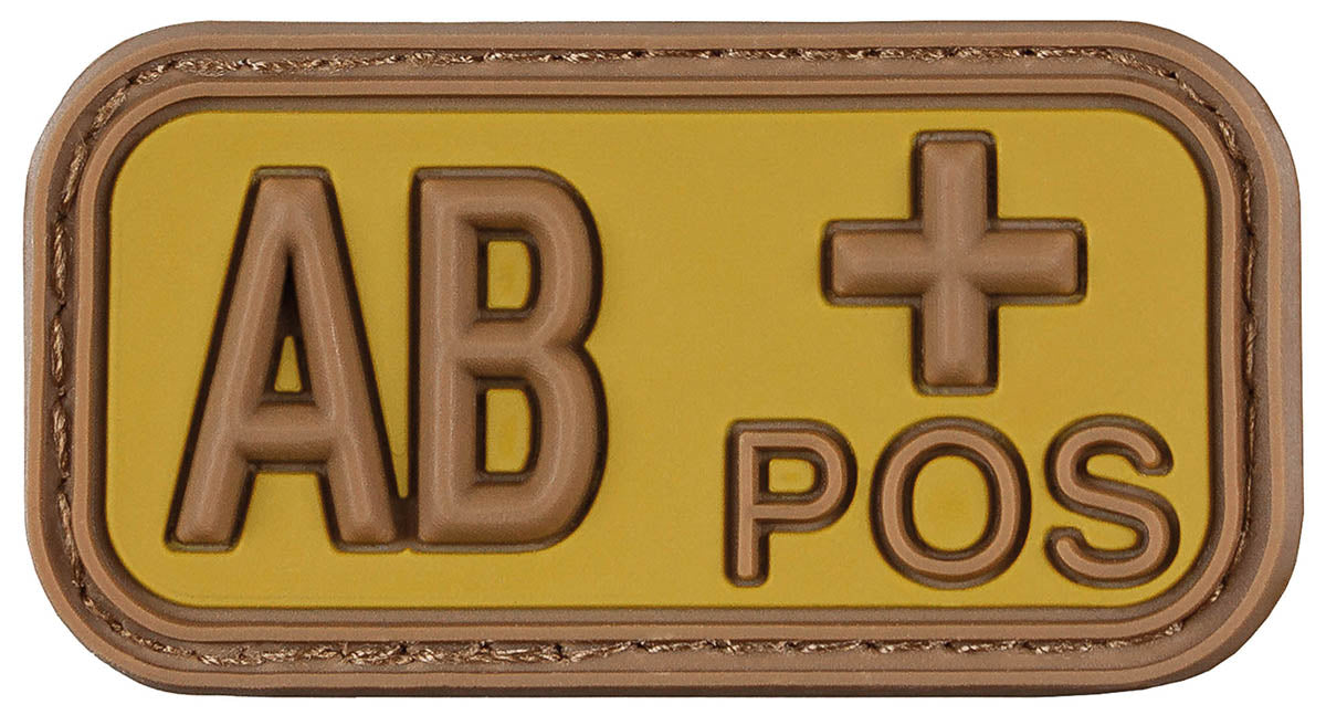 Klettabzeichen, braun-khaki, Blutgruppe "AB POS", 3D