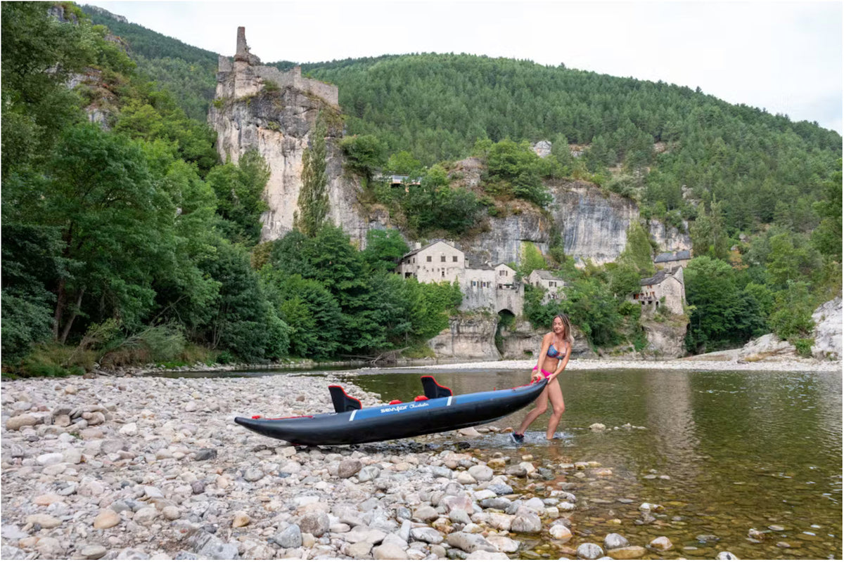 Kanufahren, Person, Wasser, Fels, Vegetation