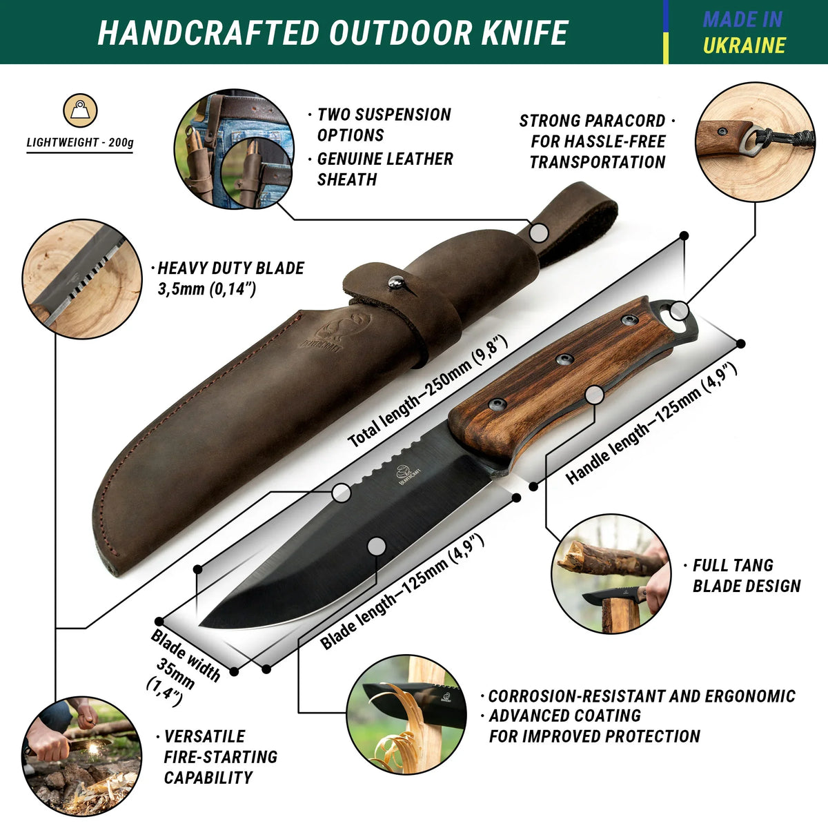 BeaverCraft - BSH4 Bushcraft-Messer mit Lederscheide (Kohlenstoffstahl)