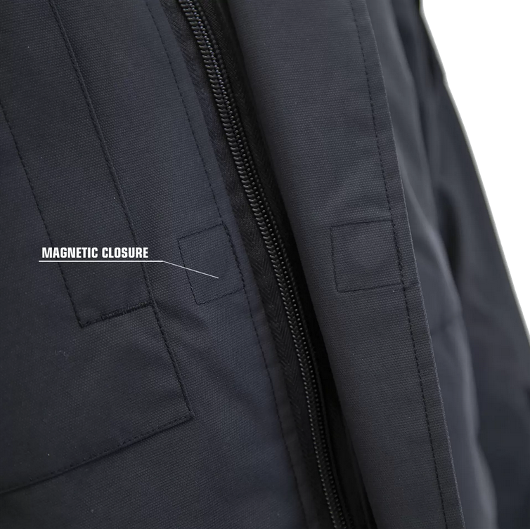 magnetischer Verschluss, Reißverschluss, Außenjacke, dunkelblau, Gewebe-Struktur