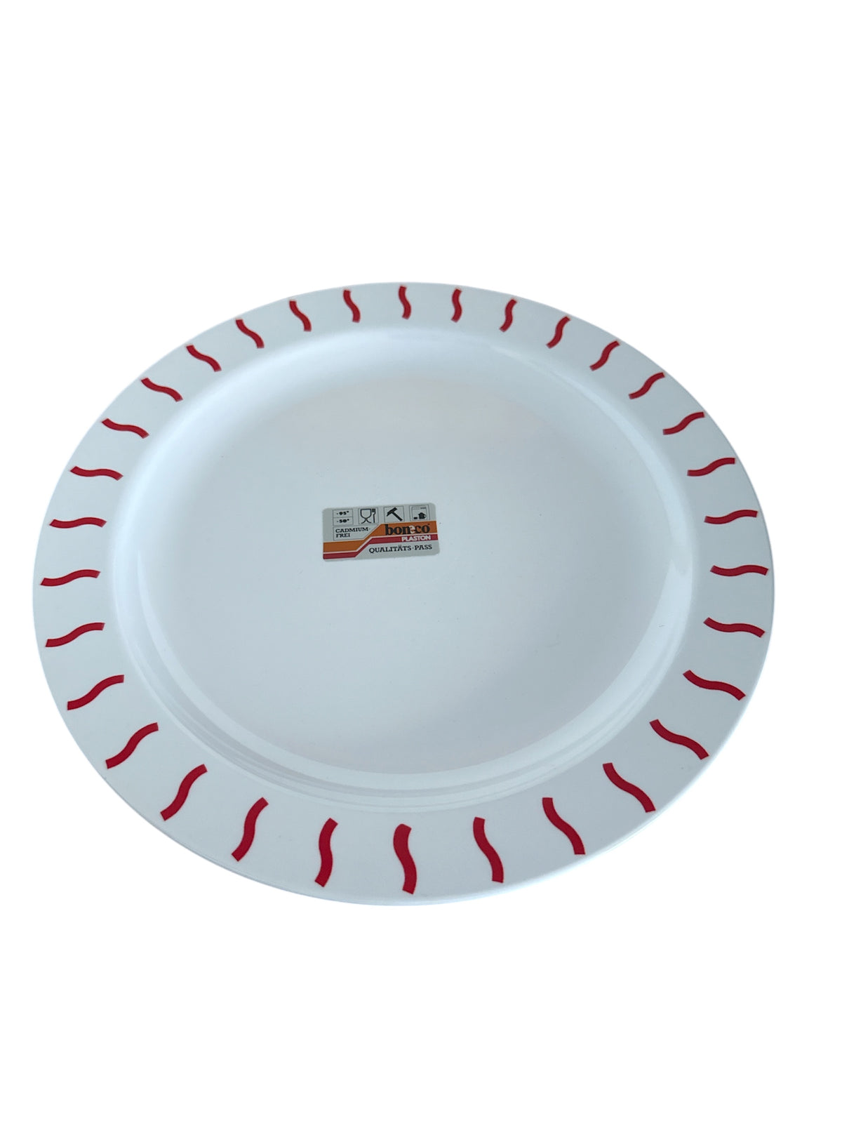 Plate, white, red pattern, large diameter, spur marker, Teller, weißer Teller, rote Randverzierung, Dekorationsplatte, Kerami