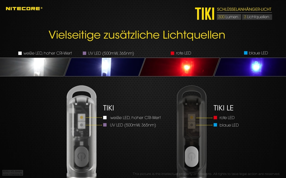 Nitecore - TIKI mini Taschenlampe mit UV Licht (300 Lumen)
