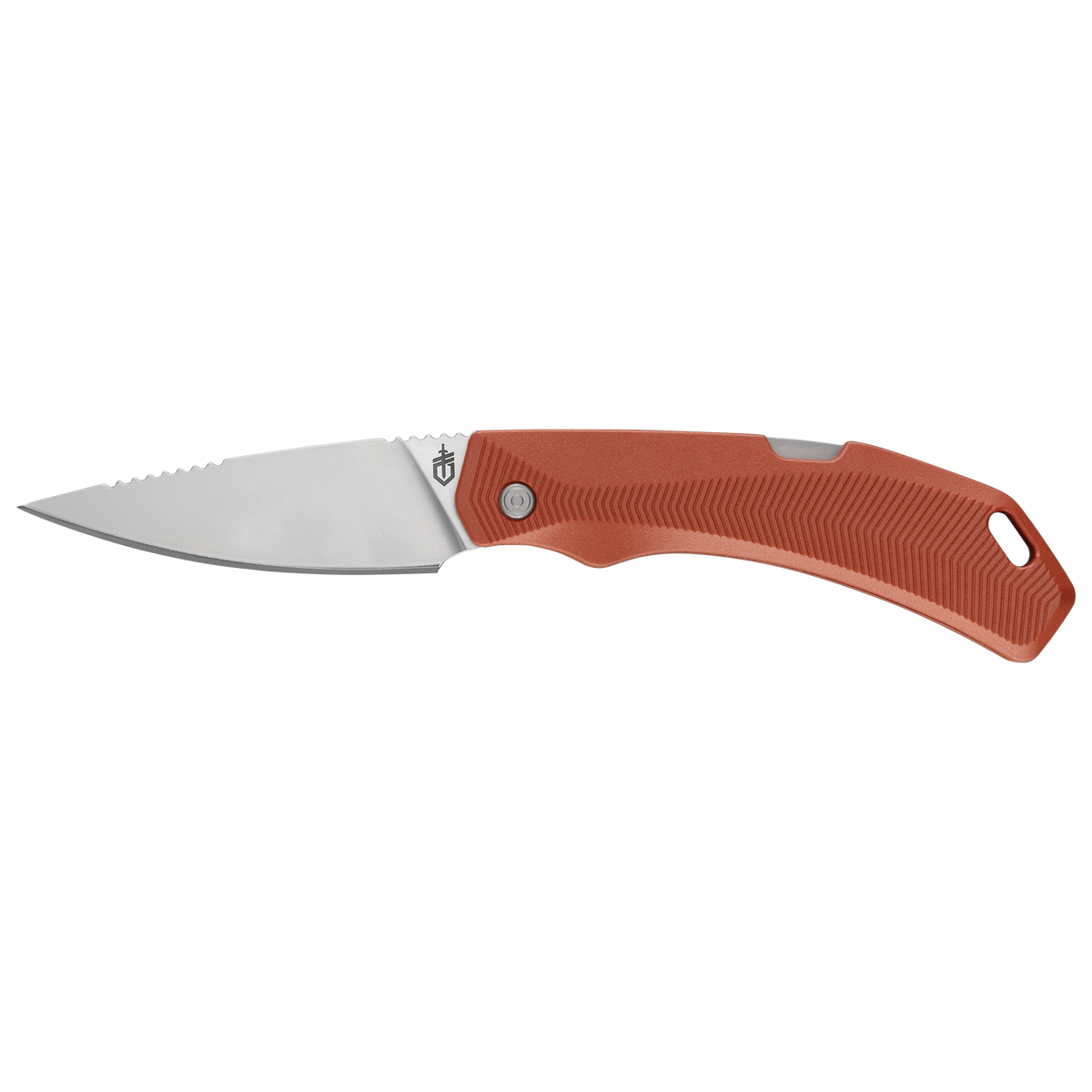 messer, faltebares messer, orangenes griffstück, gezahnte klinge, flipper