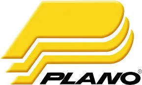 Plano Logo, Gelbes Logo, Mehrfachschicht-Design, Gekrümmte Linien, Markenlogo