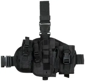 Pistolenbeinholster, "MOLLE", rechts, schwarz, mit Taschen