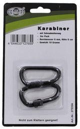 Karabiner, Schraubverschluss, D 6mm x 6cm, 2er Pack,schwarz