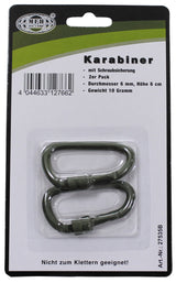 Karabiner, Schraubverschluss, D 6 mm x 6 cm, 2er Pack, oliv