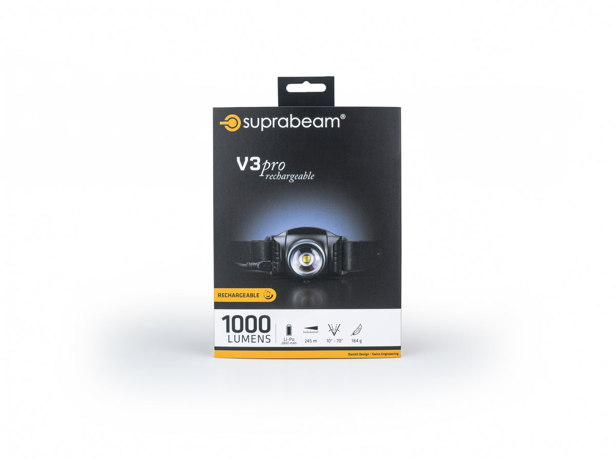 Stirnlampe V3pro rechargeable (1000 Lumen) + Q1mini als Geschenk!