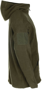 Bekleidung, Fleece, Mantel, Jacke, Langarm, Fleecejacke, Kapuze, Olivgrün, Armpatch, Reißverschluss-Taschen, Fleecejacke, Geh