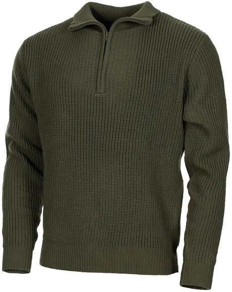 Pullover, "Troyer", oliv, mit Reissverschluss