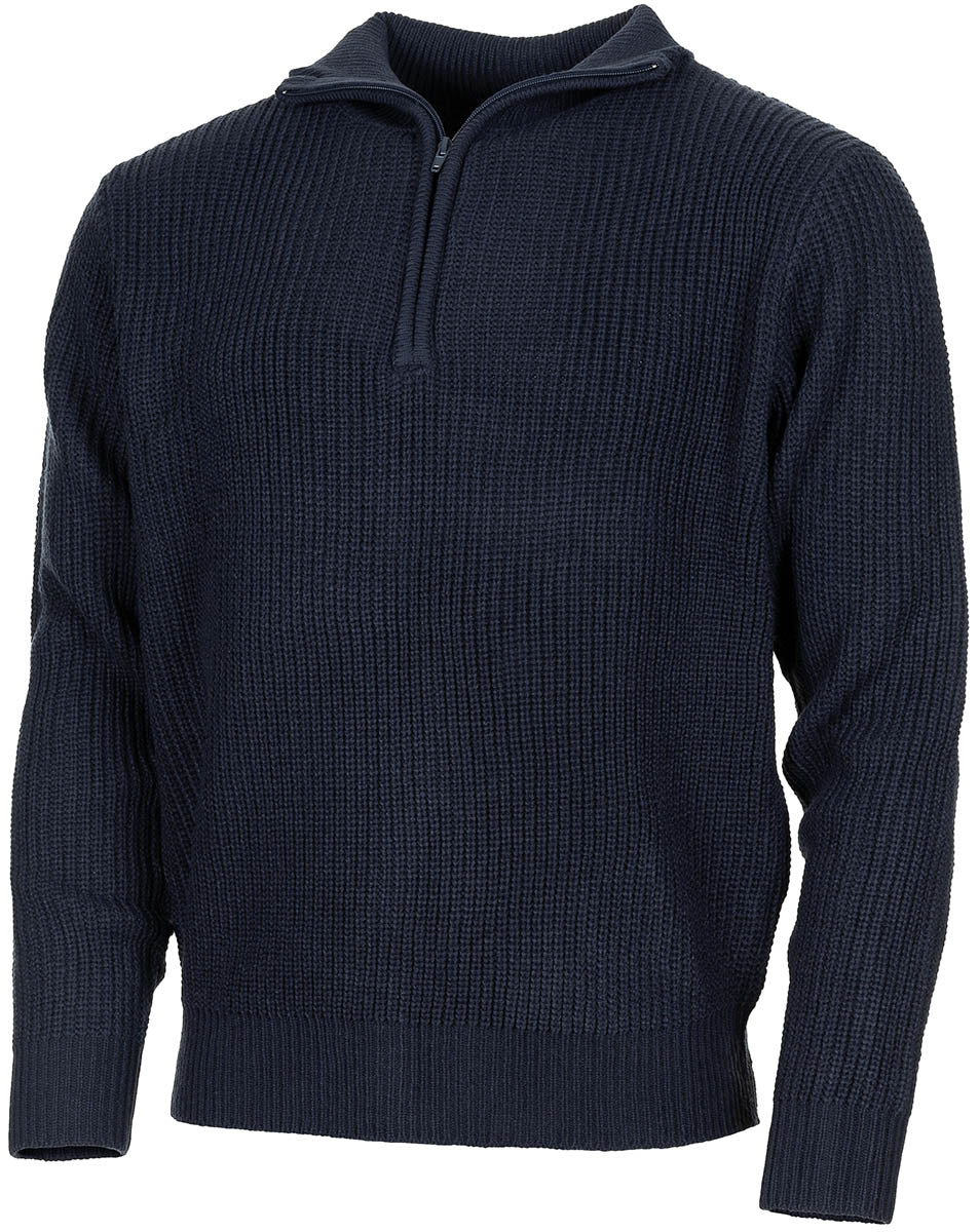 Pullover, "Troyer", blau, mit Reissverschluss