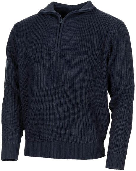Pullover, "Troyer", blau, mit Reissverschluss