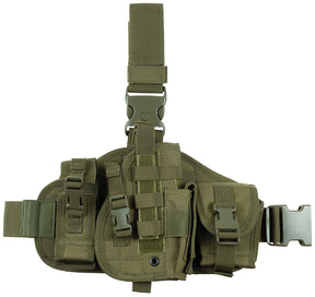 Pistolenbeinholster, "MOLLE", rechts, oliv, mit Taschen