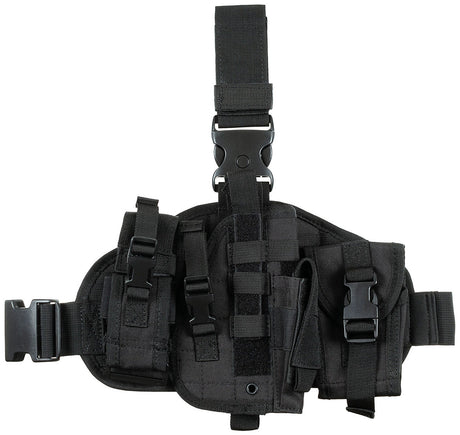 Pistolenbeinholster, "MOLLE", rechts, schwarz, mit Taschen