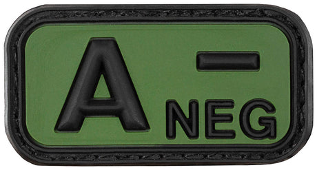 Klettabzeichen, schwarz-oliv, Blutgruppe "A NEG", 3D