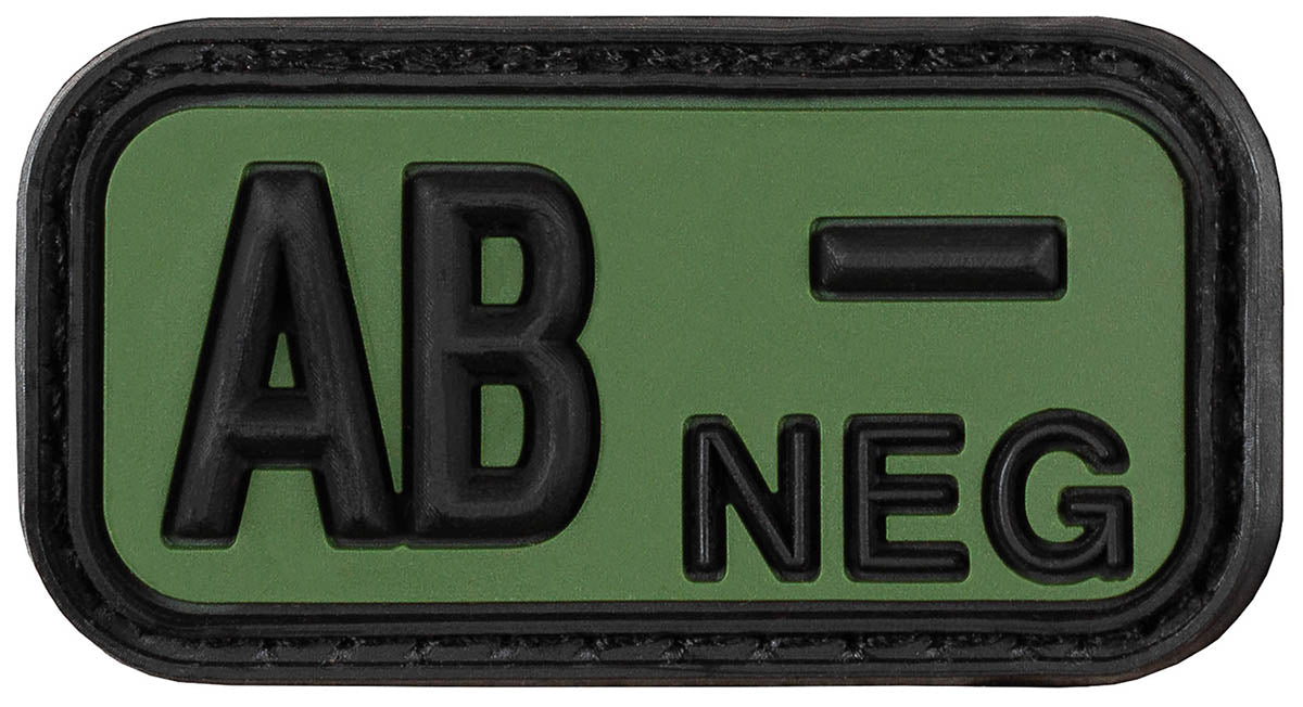 Klettabzeichen, schwarz-oliv, Blutgruppe "AB NEG", 3D