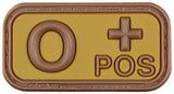 Klettabzeichen, braun-khaki, Blutgruppe "O POS", 3D