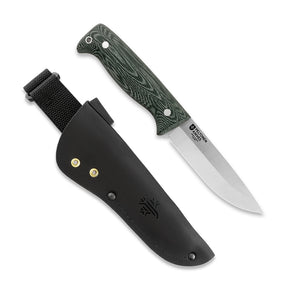 M07 Full Tang grün, unbeschichtet, Lederscheide (schwarz)