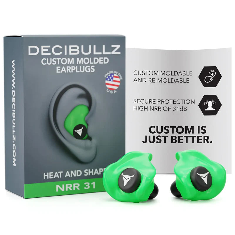 Decibullz - Custom Molded Earplugs Gehörschutzstöpsel grün (SNR=27db)