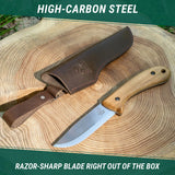 BeaverCraft - BSH2 Bushcraft-Messer mit Lederscheide (Kohlenstoffstahl)