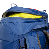 Rucksack, Rucksackseite, Reißverschluss, Blau Außenmaterial, Gelbes Innenfutter