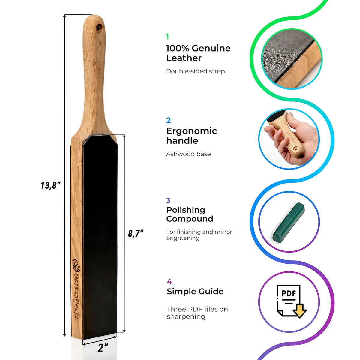 BeaverCraft - LS6P1 Doppelseitiger Leder-Abziehriemen mit Poliermasse