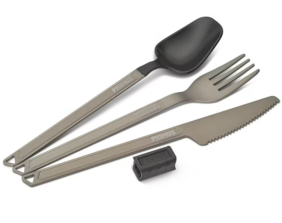 Grillbesteck, Gabel, Messer?, Schneideklinge, Tasche?, Camping utensils, Spork set, Metal cutlery, Foldable handles, Carrying