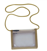 Mini Tasche, klarer Beutel, transparentes Etui, goldenes Band, Umhängetasche