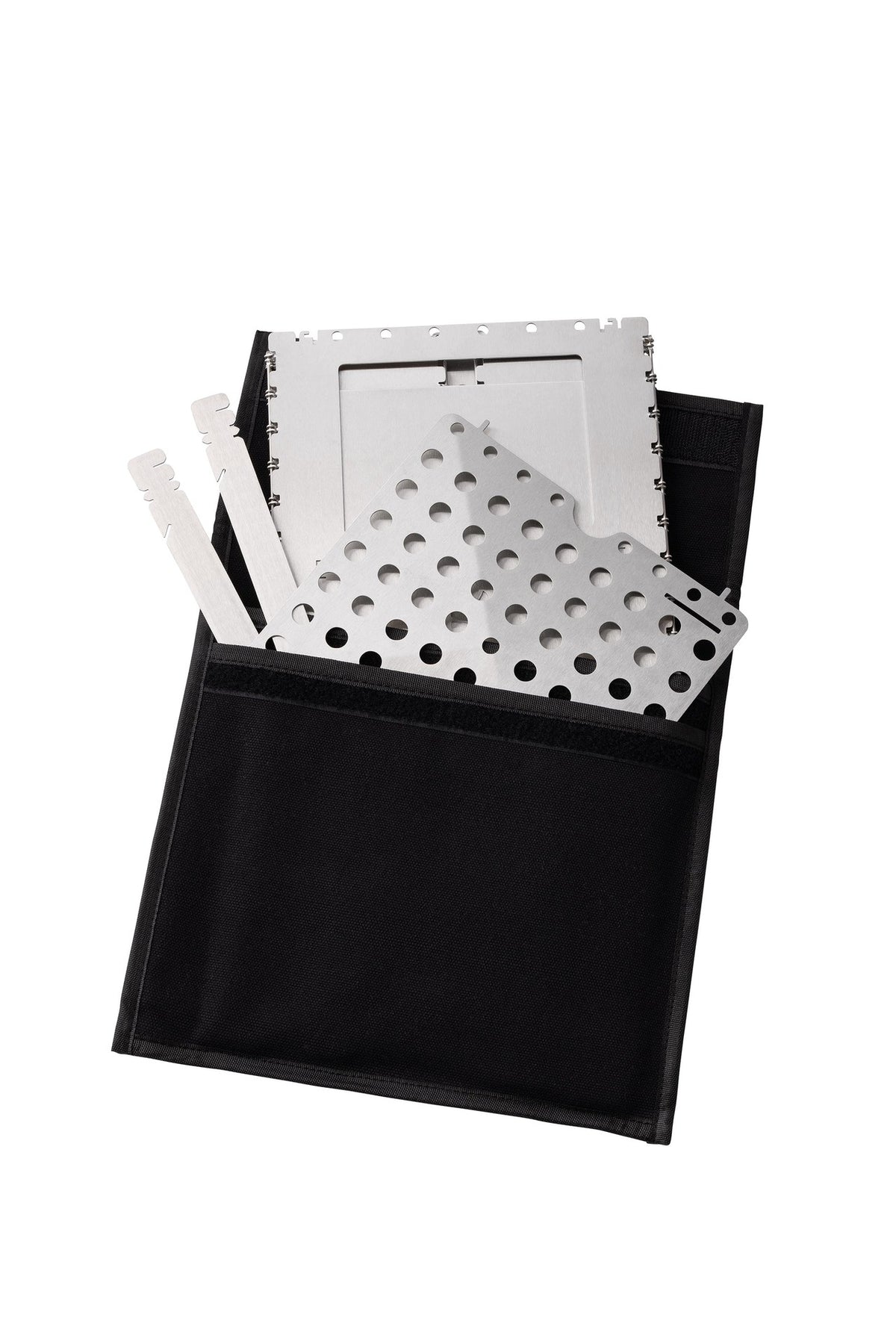 duct tape holder, tool organizer, metal brackets, hole perforated, black pouch