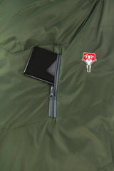 jacke, tasche, reißverschluss, grün, logo