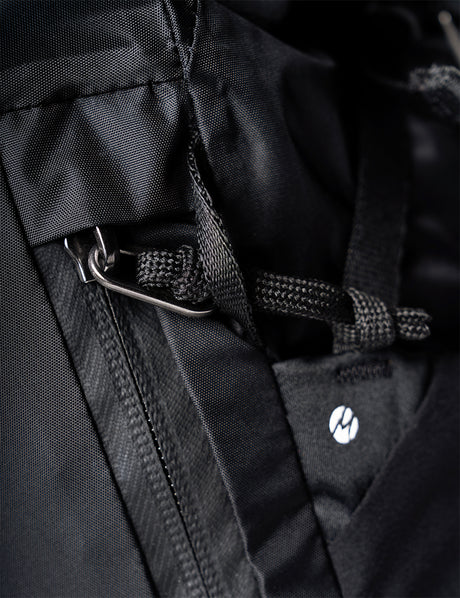 Rucksack, Reißverschlussfach, Kordelzug, Metallring, Schwarz