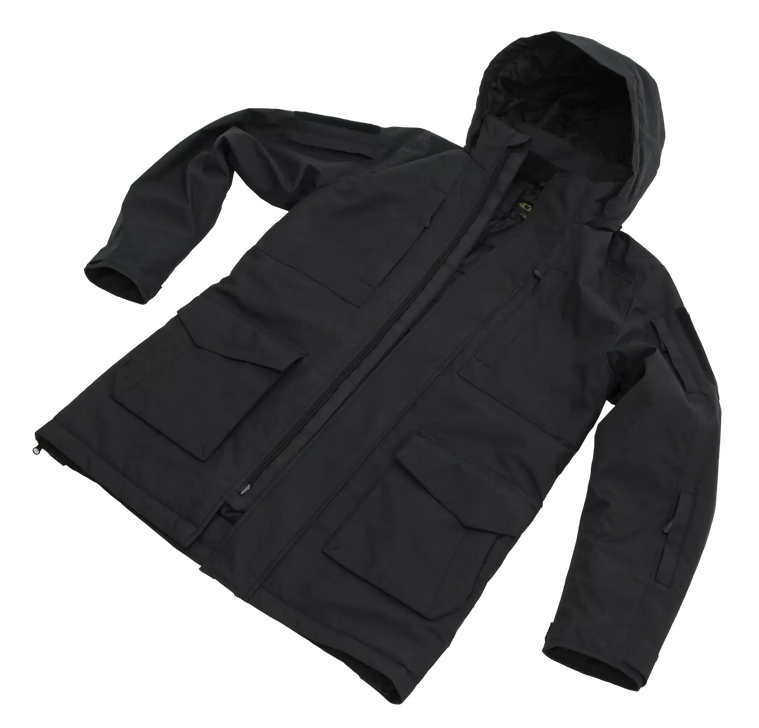 jacke, oberbekleidung, mit-kapuze, schwarz, taschen