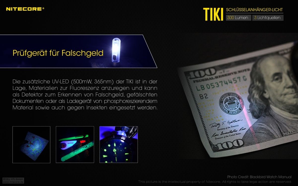 Nitecore - TIKI mini Taschenlampe mit UV Licht (300 Lumen)