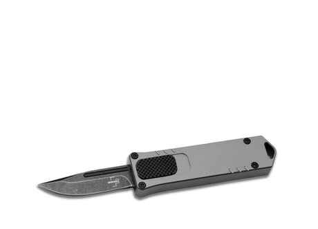 Taktischer Messer, Faltmesser, stonewash Klinge, graue Grifffläche, Kerbschlossmesser
