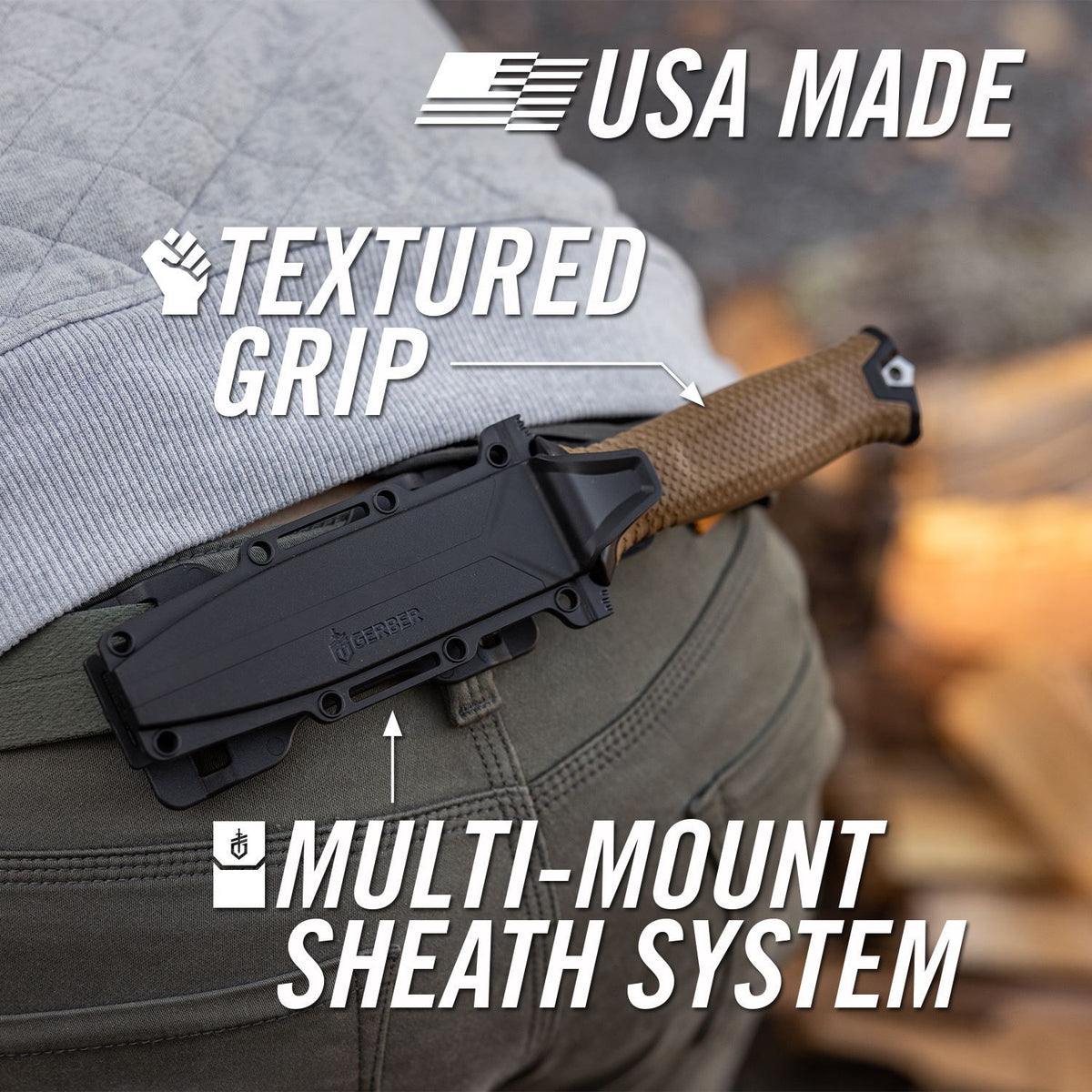 textured grip, multipunkt sheath, Klingenschutz, schwarz, urban outdoor