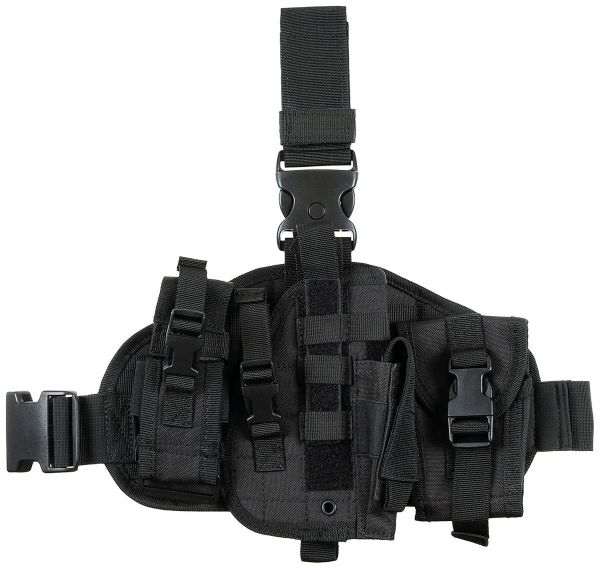 Pistolenbeinholster, &quot;MOLLE&quot;, rechts, schwarz, mit Taschen