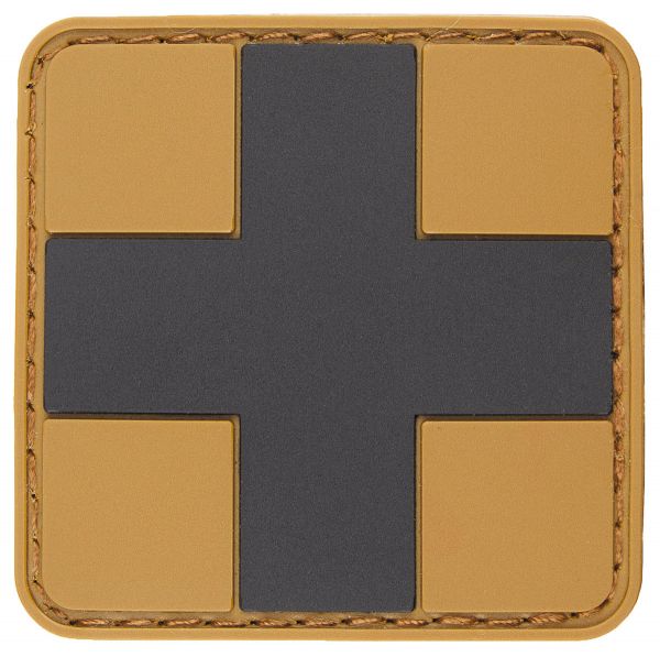 Klettabzeichen, &quot;FIRST AID&quot;, coyote-schwarz, 3D, 5 x 5 cm