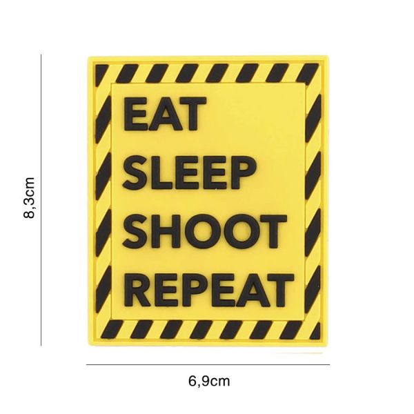 Klettabzeichen Eat Sleep Shoot Repeat - gelb