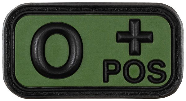 Klettabzeichen, schwarz-oliv, Blutgruppe &quot;O POS&quot;, 3D