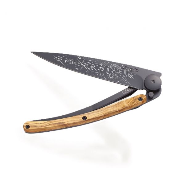 Deejo Klappmesser - Wikinger Vegvisir Olivenholz 37g