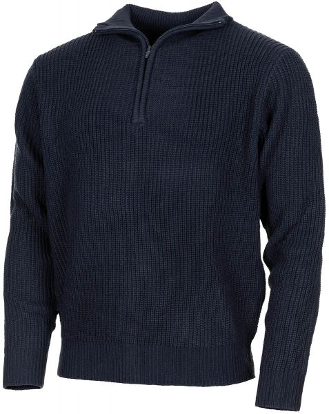 Pullover, "Troyer", blau, mit Reissverschluss