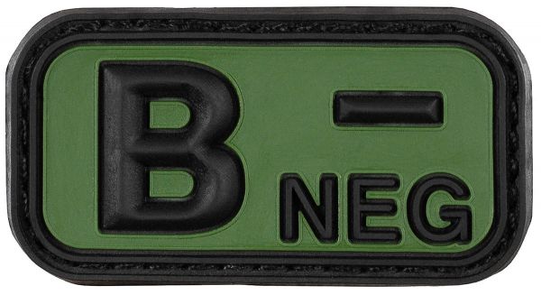 Klettabzeichen, schwarz-oliv, Blutgruppe &quot;B NEG&quot;, 3D